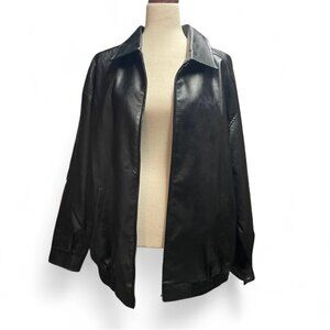Automet Womens Black Faux Leather Bomber  Bikercore Jacket Large NWT